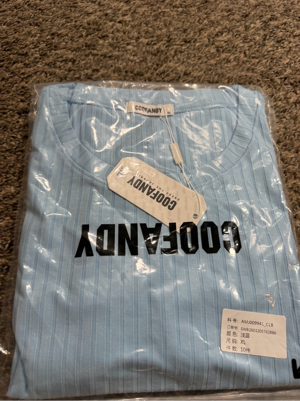 Goodfandy Men’s Sky Blue Ribbed Short Sleeve Tee